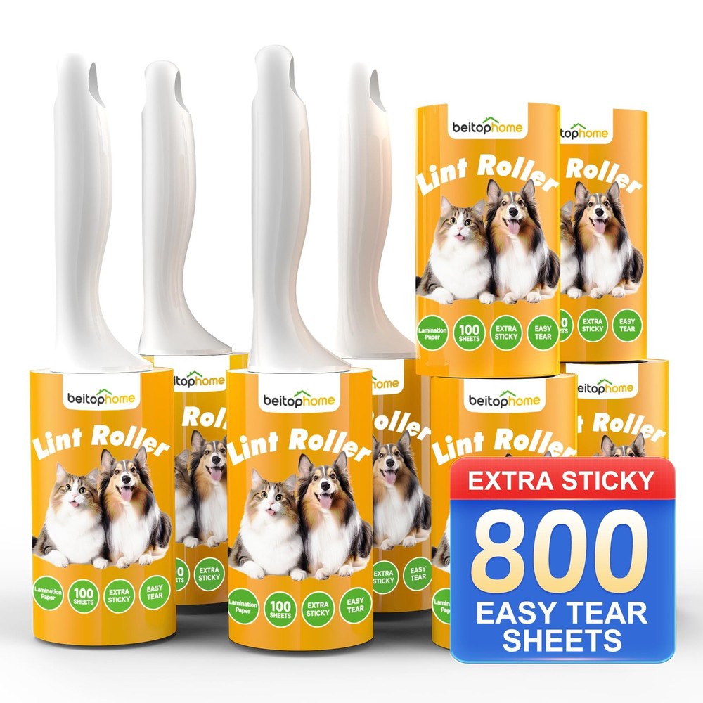 Lint Roller, 800-Sheet Extra Sticky Rollers for 800 Sheets + 4 Handles, White