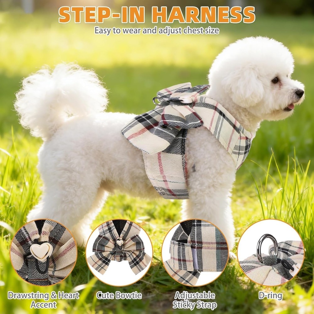 Small Dog Harness & Leash Set,Step in No Pull&Choke Soft Mesh Padded Adjustable