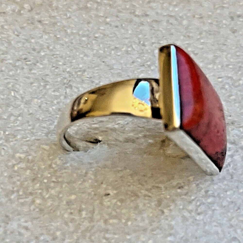Natural Coral Rectangle Ring size 10 in Sterling Silver