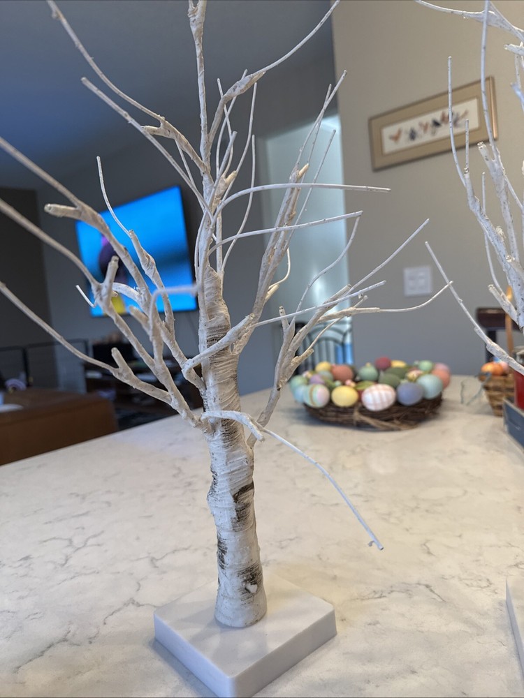 2 Pack LED Birch Tree, Battery Operated Warm White Tabletop Trees