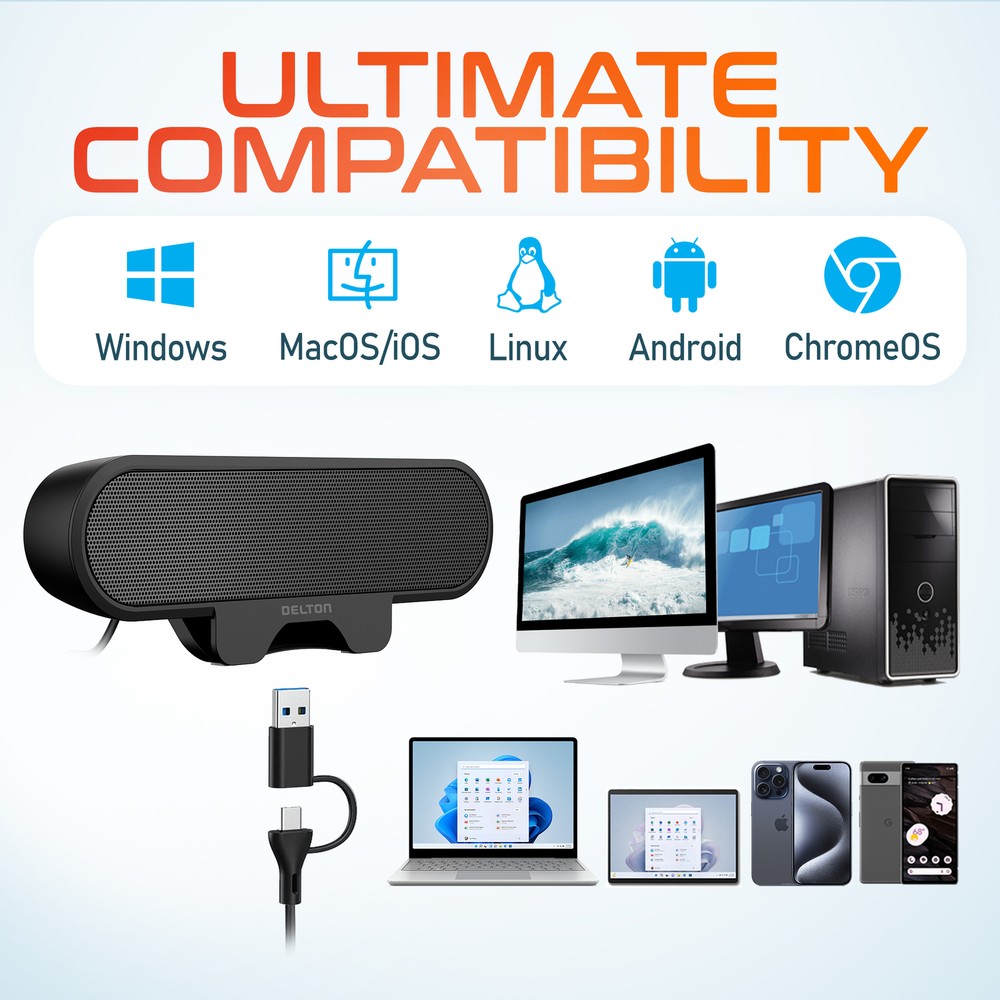 Delton P150 Clip-On 10-Watt Computer Speaker, USB-A Powered, Black