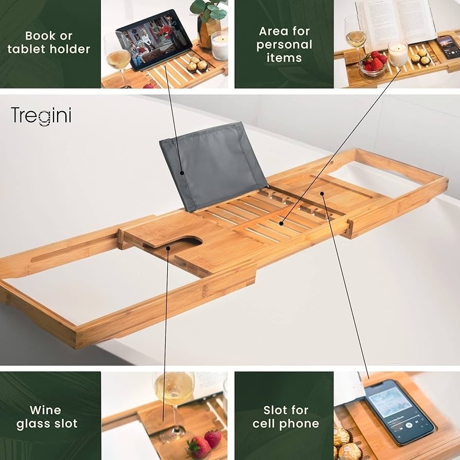 NIB Luxury Bathtub Tray Caddy - Adjustable Bamboo