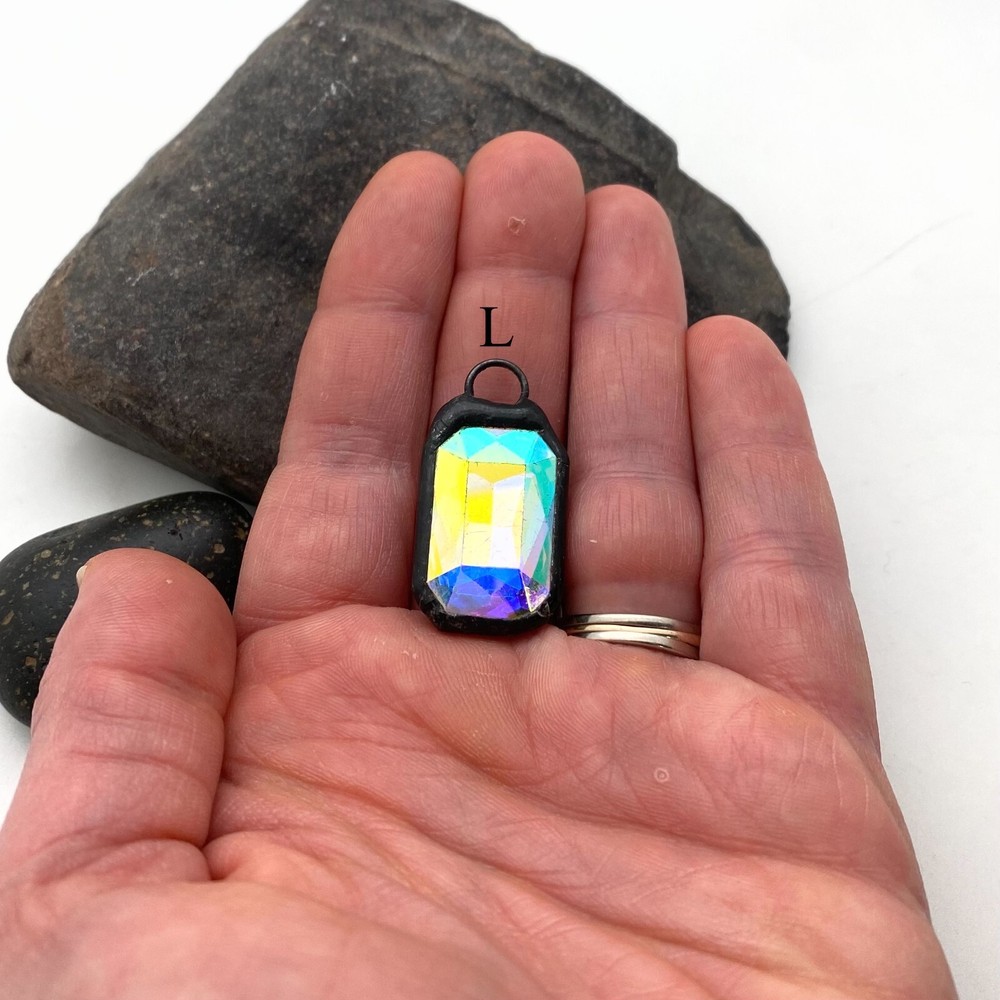 Rectangular Aurora Borealis Rhinestone Soldered Pendant (SGP82)