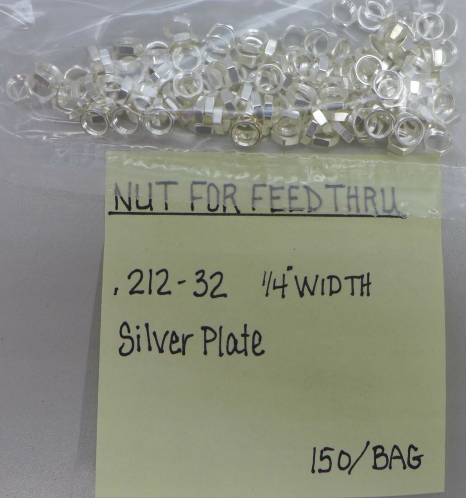 (150) Nut For Feed Thru .212-32 1/4" Width Silver Plated