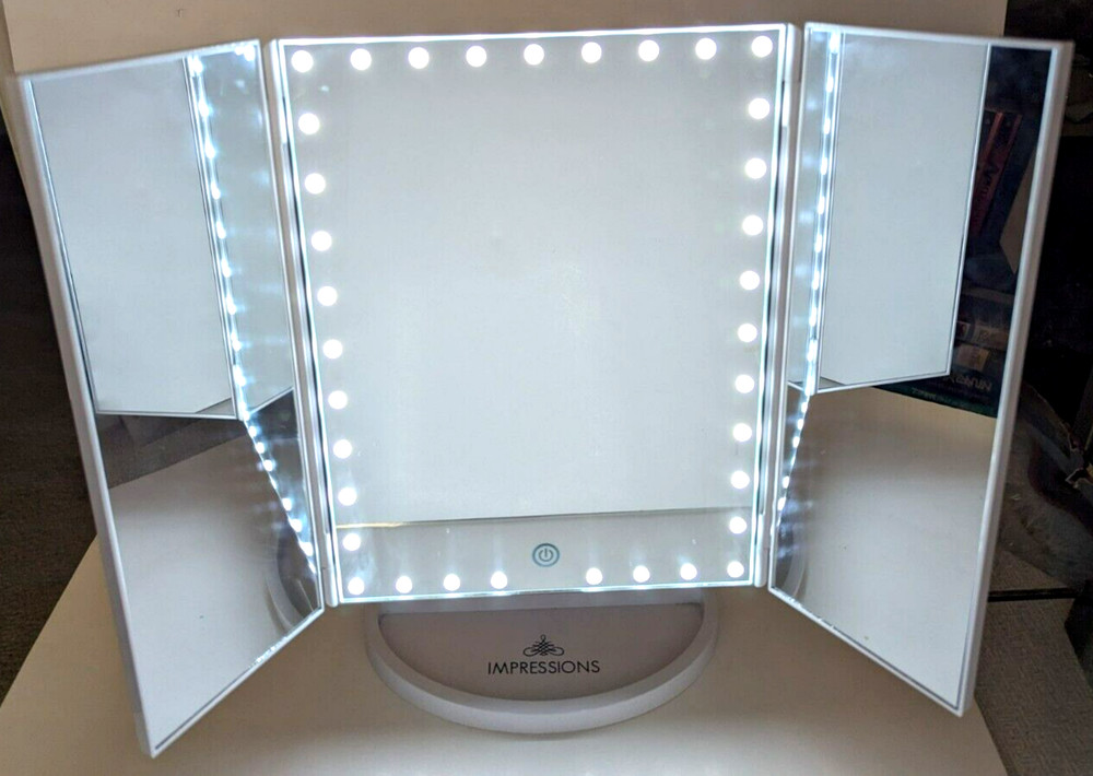Impressions Tri-Fold Makeup Mirror LED Lights Touch Screen 14.1/8"x9.5" Folded