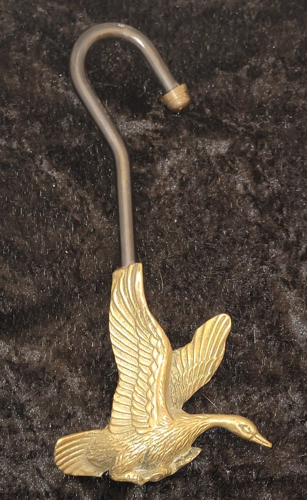 Vintage Brass Flying Duck Fireplace Damper Handle Flue Hook Tool Puller