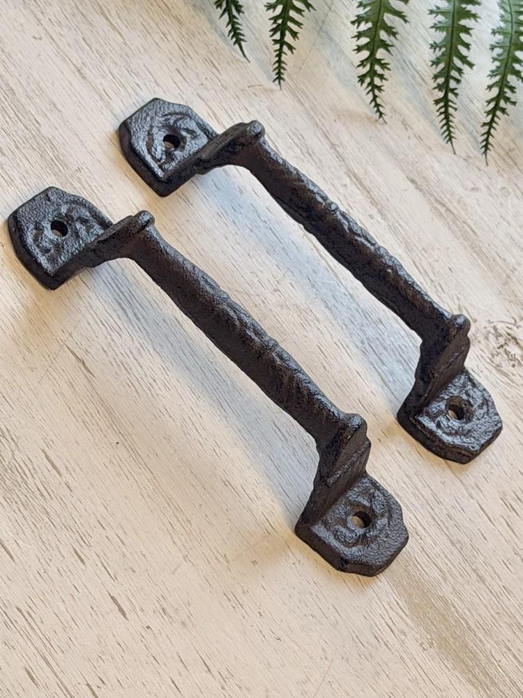 2 RUSTIC Cast Iron Barn Handles Gate Pull Shed Door Handles Fancy Drawer Pulls