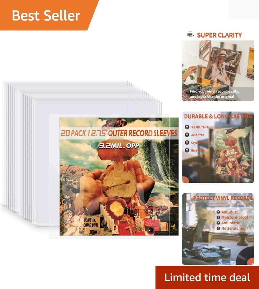 20 Clear Vinyl Record Sleeves - 12" LP Outer Covers, 3.2 Mil Protection