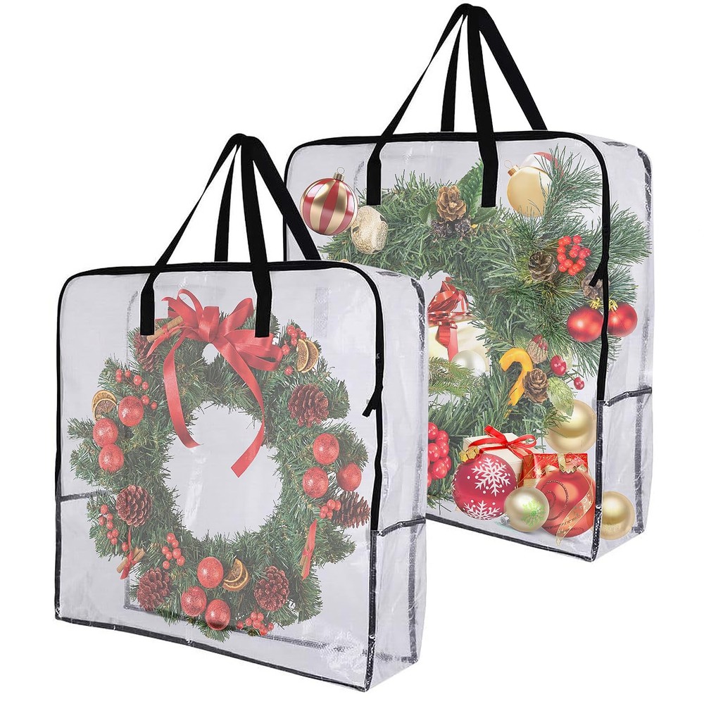 2 Pack 25 inches Wreath Storage Container,Extra Large Transparent Rectangular...