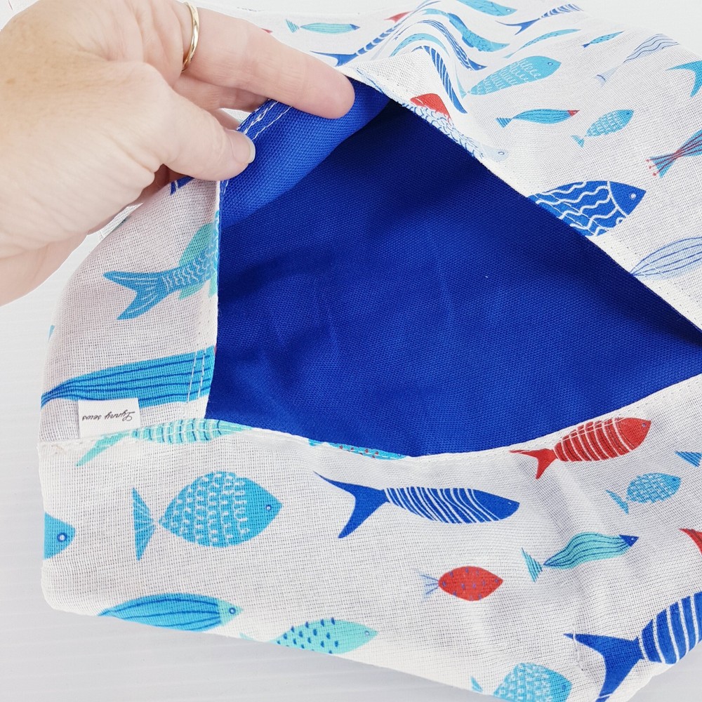 Peg Bag Handmade White Blue Fish Print Lined Laundry Clothes Peg Holder