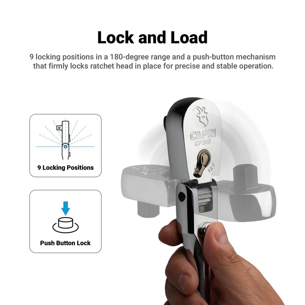 Capri Tools 3/8 90-Tooth Flex-Head Ratchet Chrome