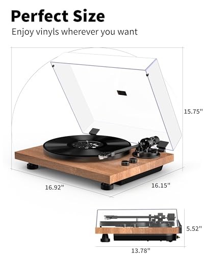 Turntable Vinyl Record Player Support Bluetooth Output Phono/Line Switch Brown