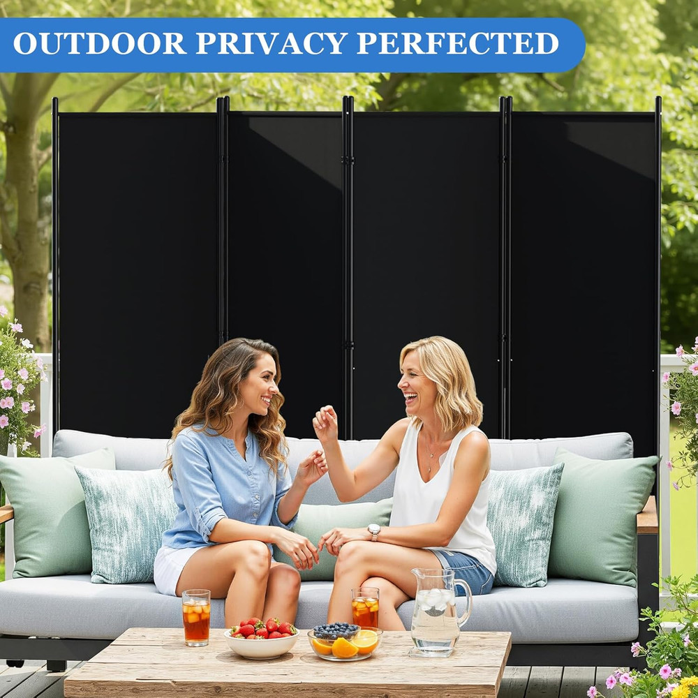 6FT Folding Room Divider with Lockable Wheels - 4 Panel Privacy Screen Black