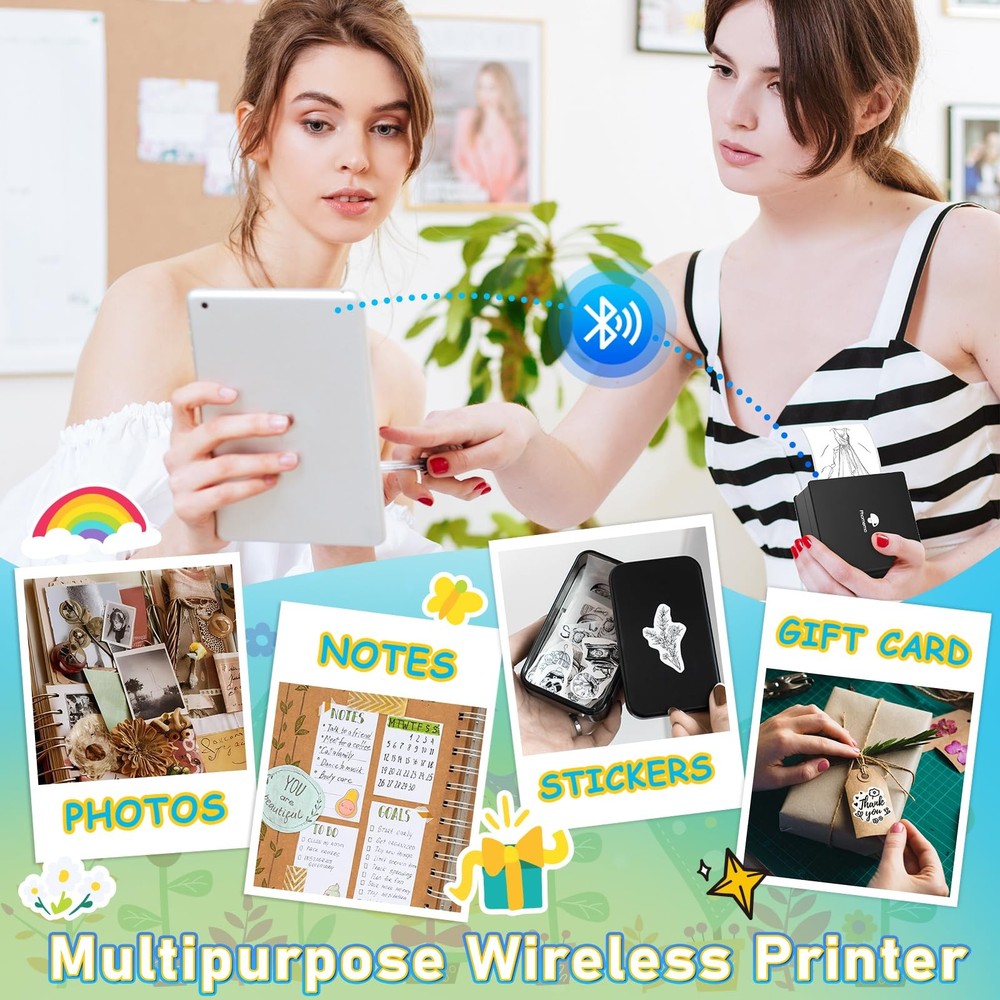 Mini Note Printer- M02 Pocket Thermal Bluetooth Mini Mobile Printer with 3 Rolls