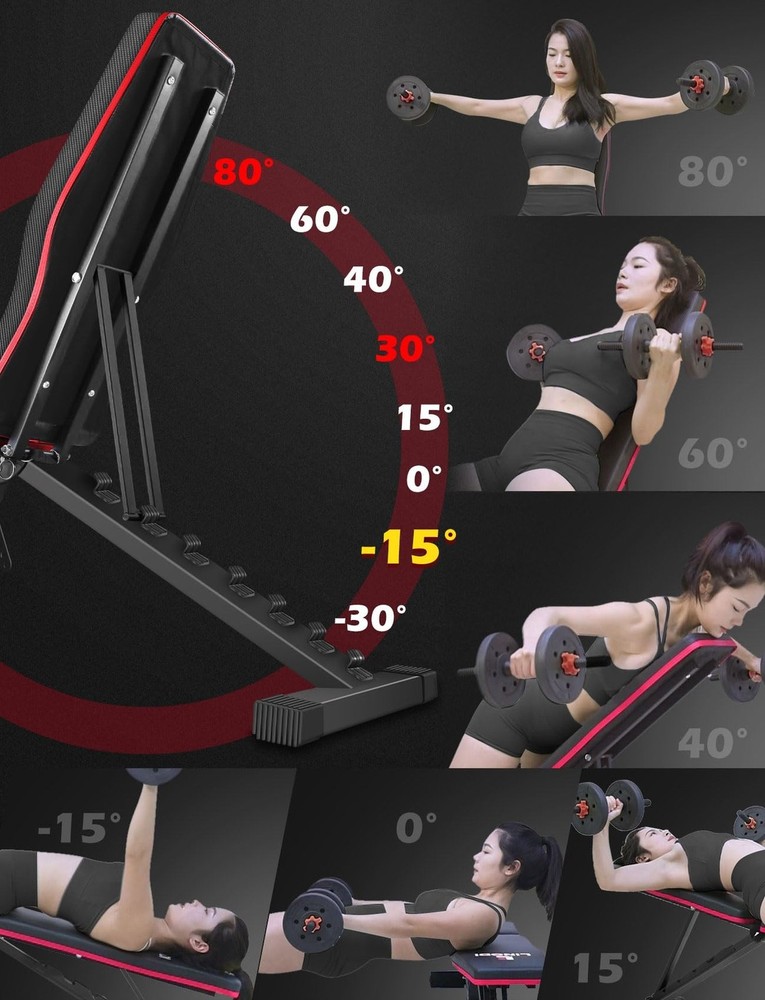 LINODI Adjustable Weight Bench for Home Gym，Foldable Incline Decline Flat
