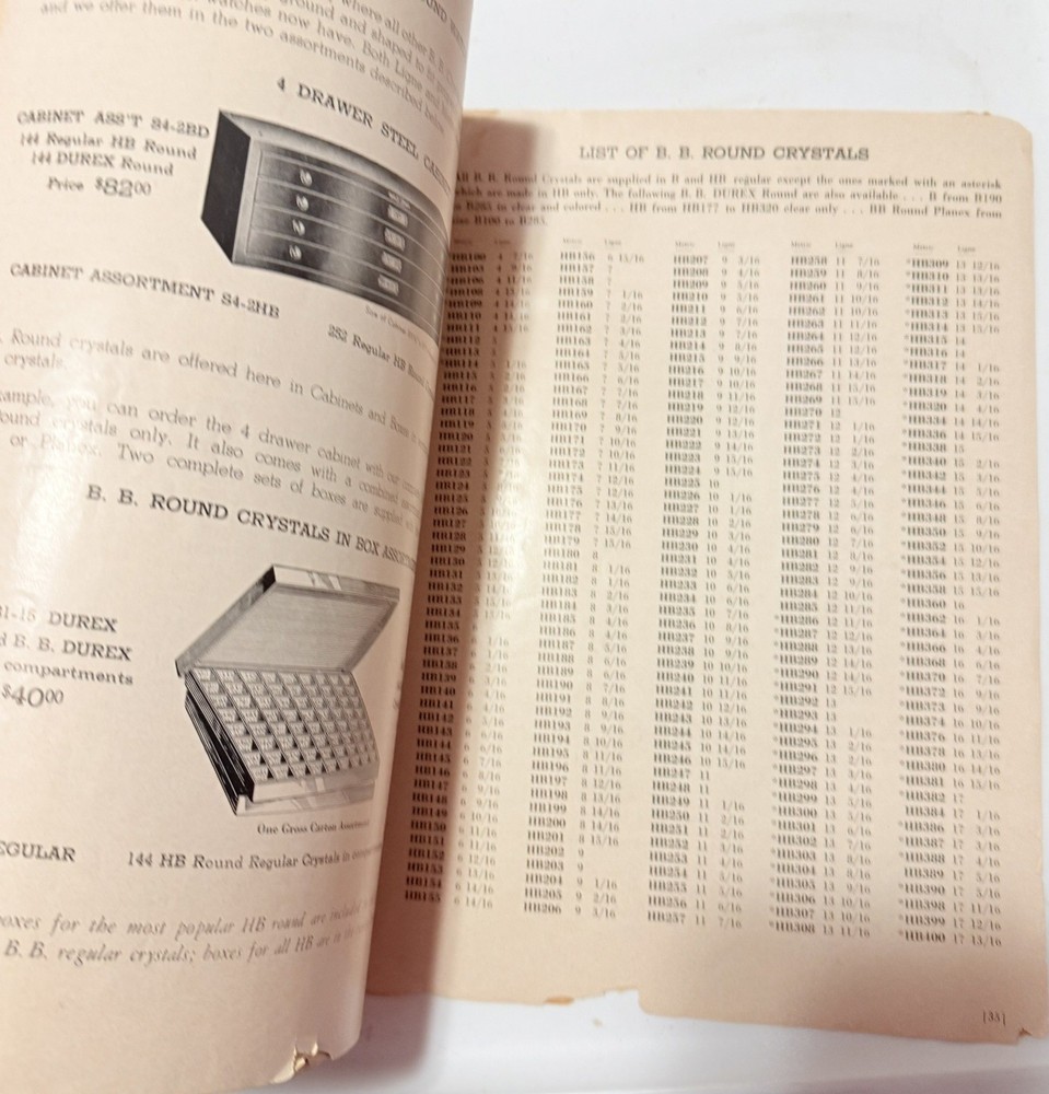 Vintage 1952 BB Watch Crystal Catalog Reference Guide