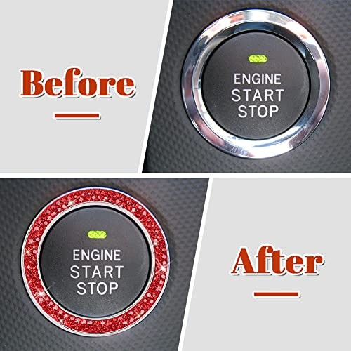 Red Push Start Button Cover Ring, Interior Crystal Diamond Rhinestone B-red