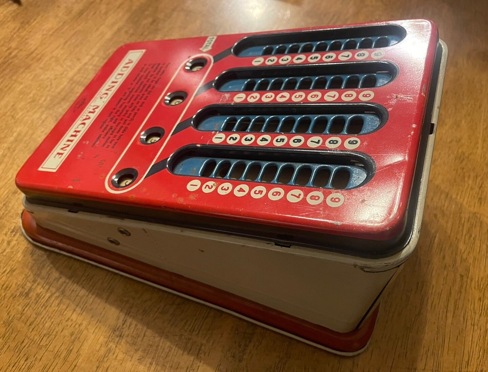 Vintage Metal Tin Wolverine Adding Machine Hand Pull Dial Calculator Excellent