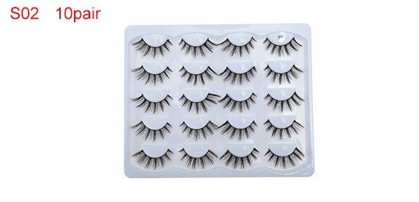 S02 False Eyelashes for Makeup Black 10 Pair