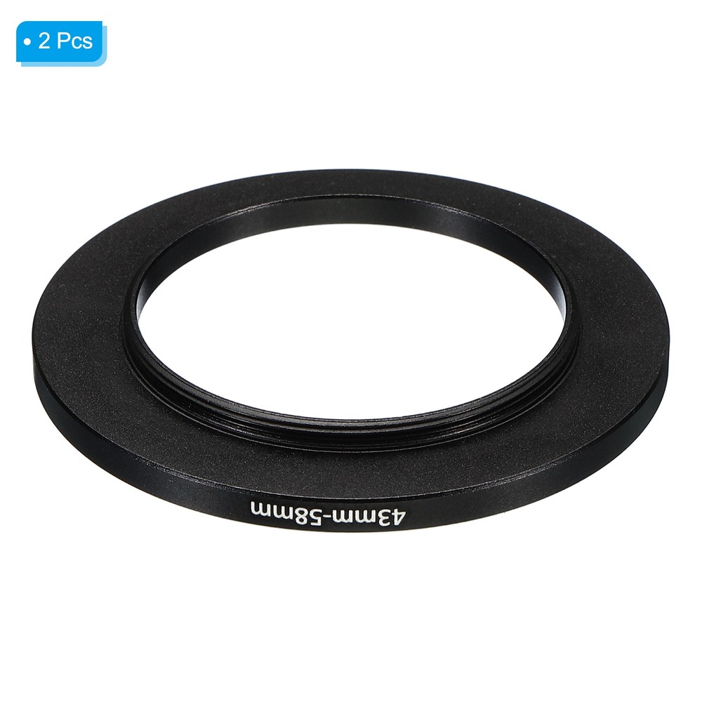 2Pcs 43mm-58mm Metal Step Up Ring Camera Lens Filter Adapter Ring Black