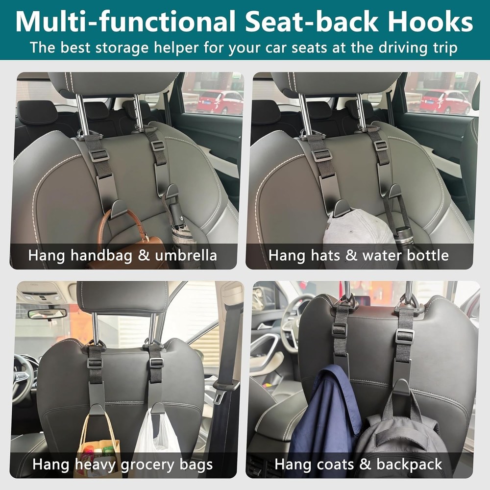 Amooca Universal Headrest Hooks 4 Pack Bag Holder