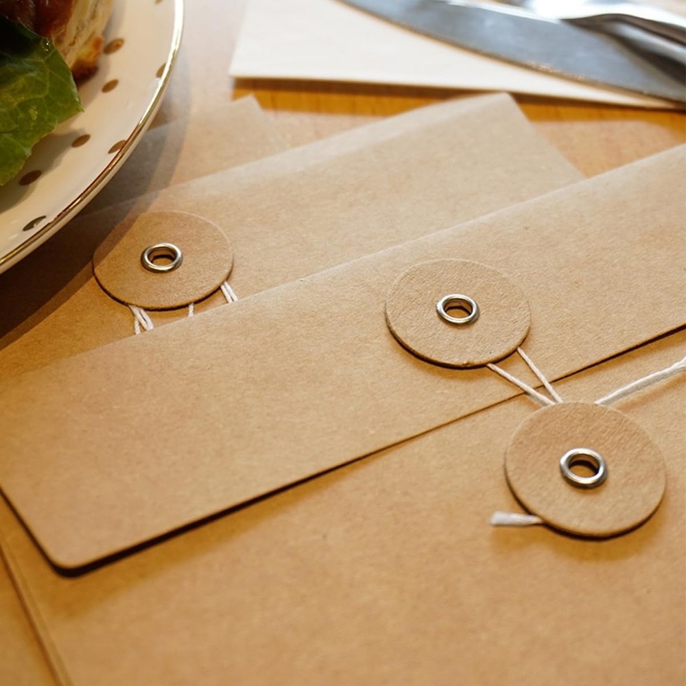 40 Pcs Kraft Paper Envelopes with String Tie Closure Project Pockets Document...