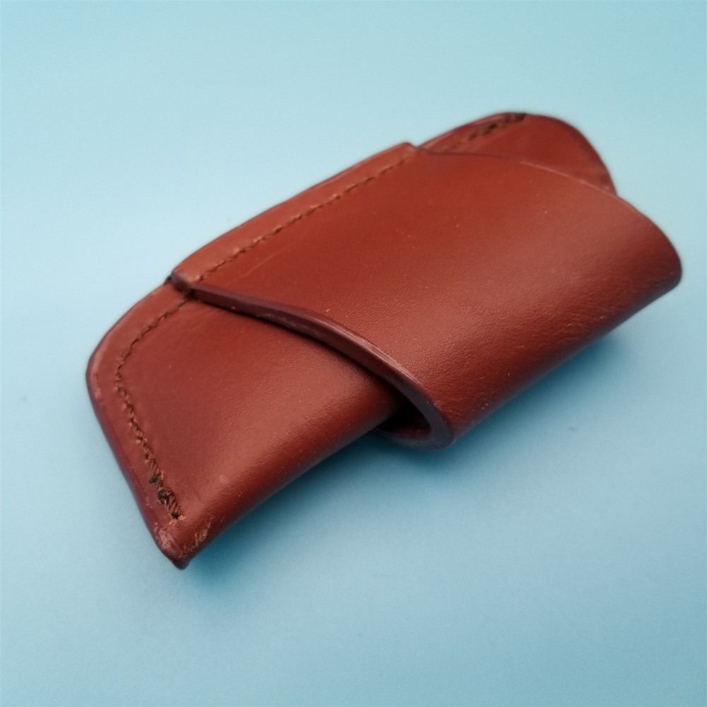 Brown Leather Folding Blade Knife Belt Sheath Horizontal Carry Loop Inside 3.5"