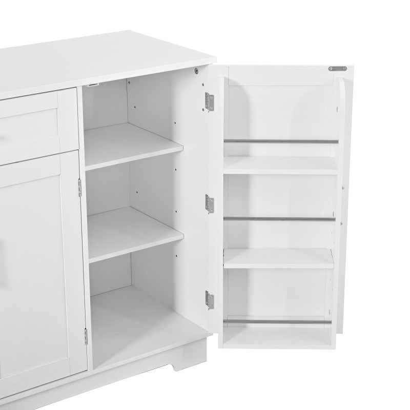 Fluted Buffet Sideboard Cabinet with Storage, Adjustable Shelves, Modern White