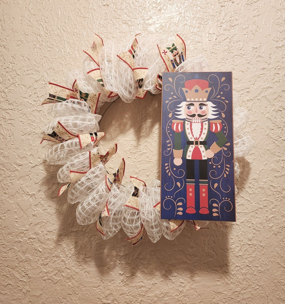 Nutcracker Christmas Wreath - Deco Mesh and Ribbon - Handmade