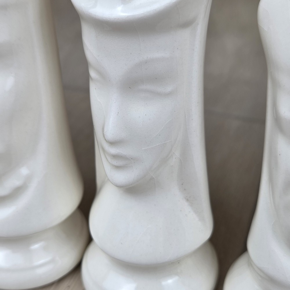 Vintage Duncan Ceramic Black & White Gothic Chess Pieces MCM 32Pc Complete Set