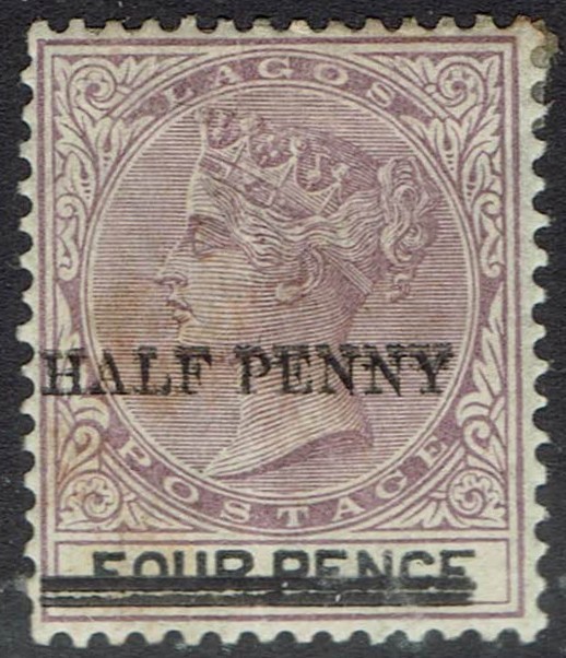 LAGOS 1893 QV HALF PENNY ON 4D ERROR OVERPRINT DOUBLE