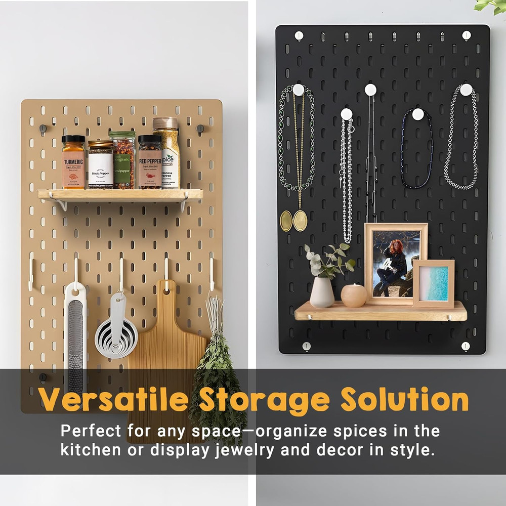 4 Pack Solid Wood Pegboard Shelves with Hooks for Home & Office Organization