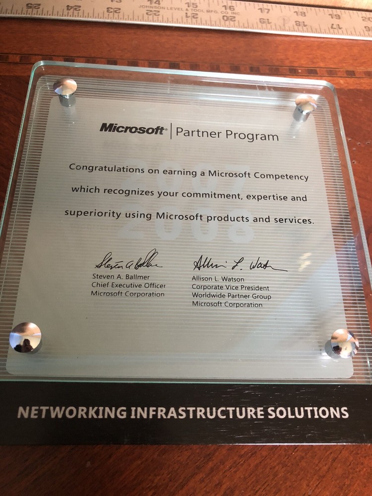 VTG 2007 -08 Microsoft Networking Solutions Ballmer Watson Computer PLAQUE Award