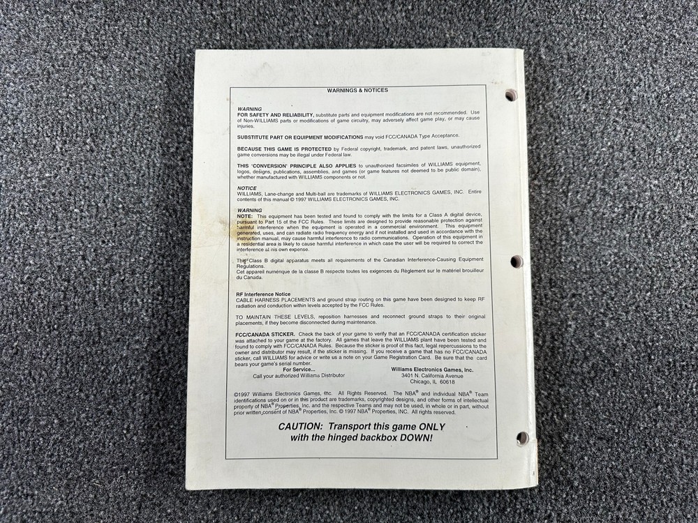 Bally NBA Fastbreak Pinball Machine Game Manual Schematics ORIGINAL
