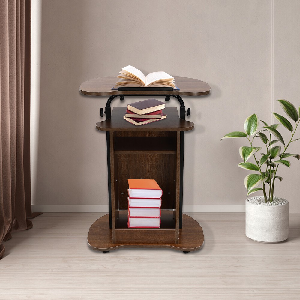 Height Adjustable Mobile Presentation Stand with Storage and Wheels