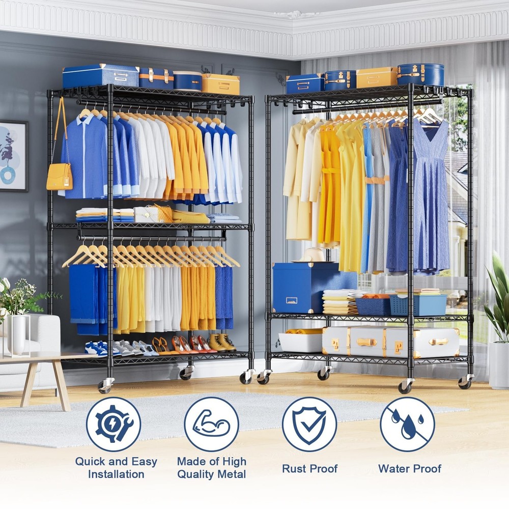 P8 Heavy Duty Clothes Rack（With Extended Width Design） Rolling Clo