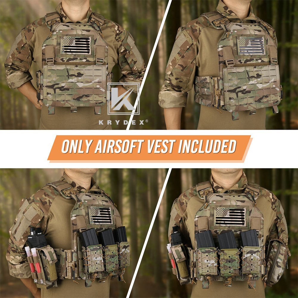 KRYDEX Plate Carrier Tactical Vest Quick Release & Laser Cut MOLLE Panel Camo