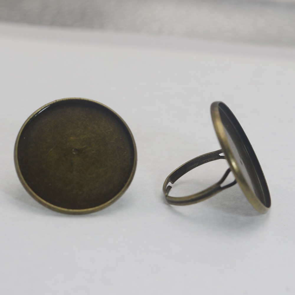 20 Bronze Tone Adjustable Ring Round Blank Cabochon Pad Bezel Setting Cup 25mm