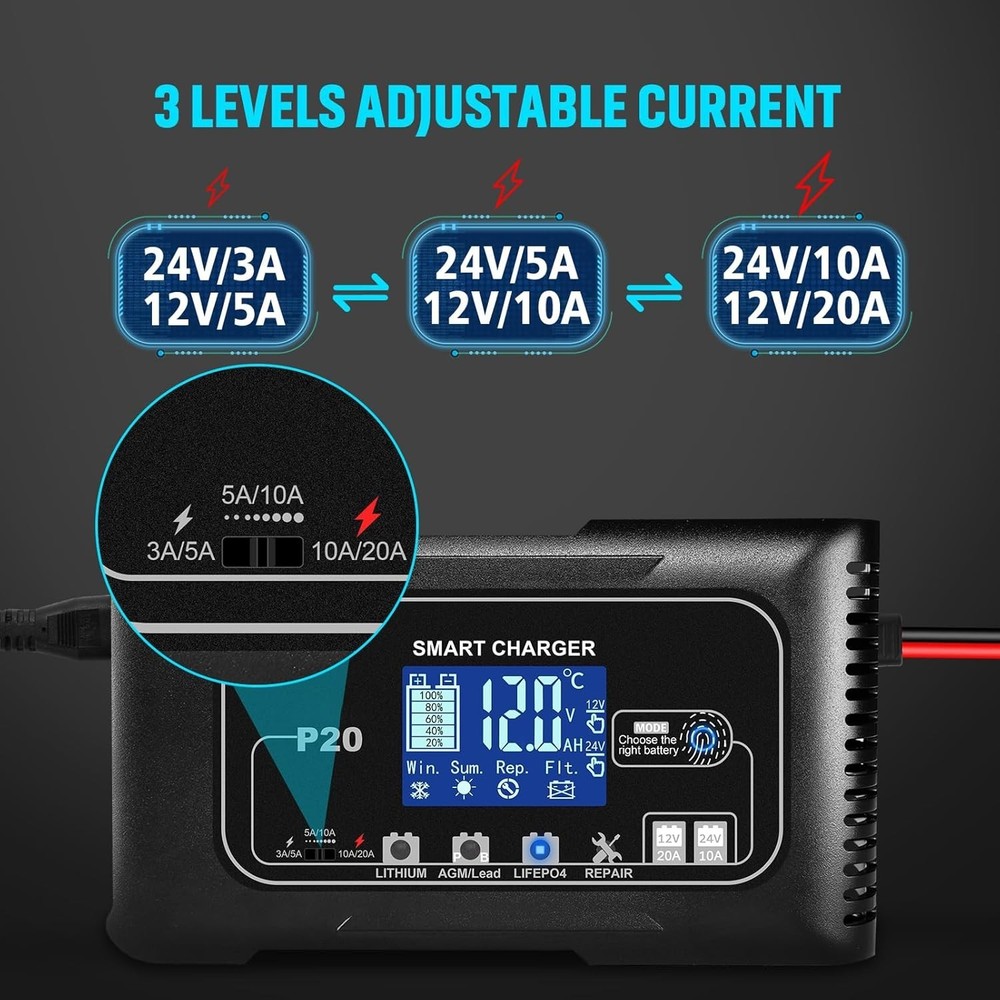 Multi-Functional Lithium Battery Charger - 9-Stage Charging
