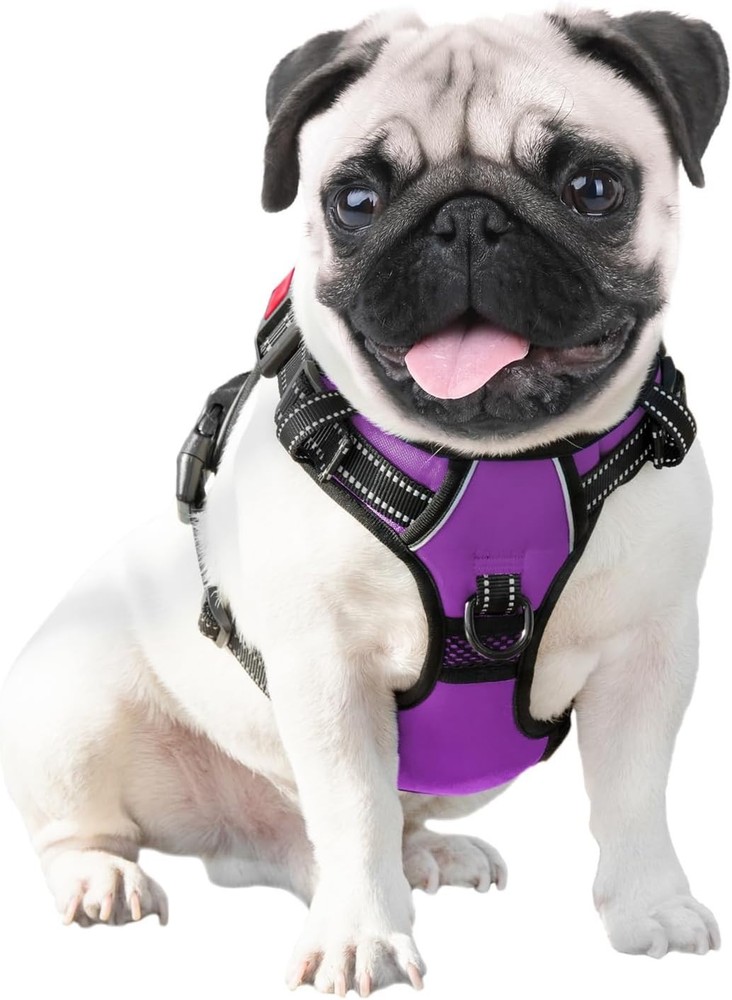 No Pull Dog Harness Medium Reflective Adjustable Vest with Handle Purple