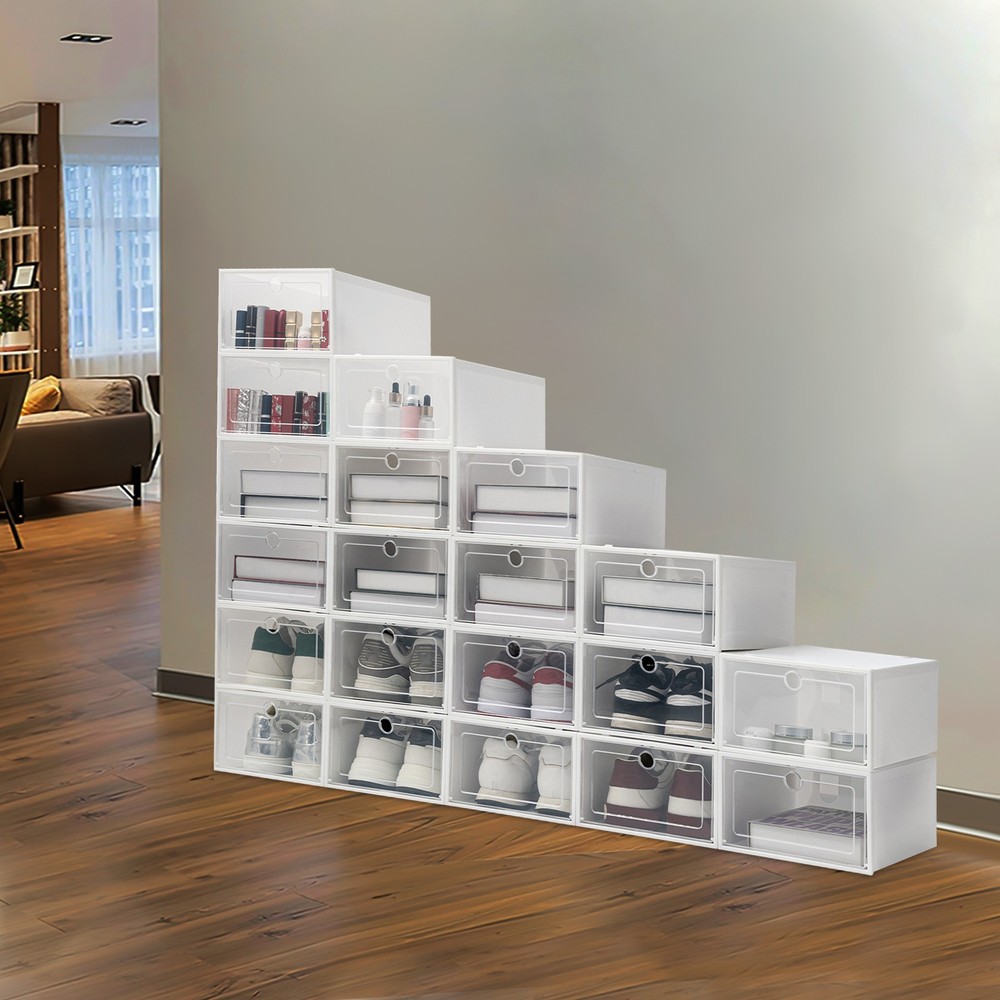 20Pcs Home Stackable Clear Plastic Transparent Shoe Box Storage Organizer