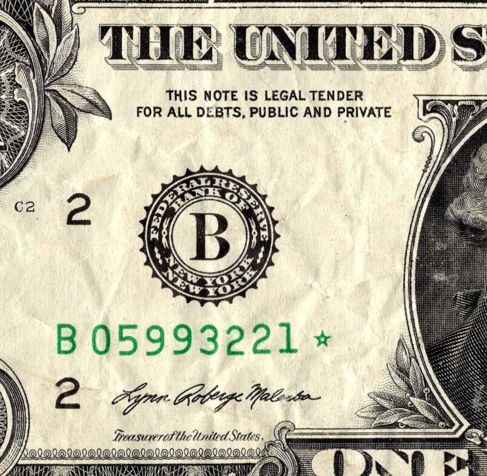 2021 B Star note 1 dollar bill Regular Run