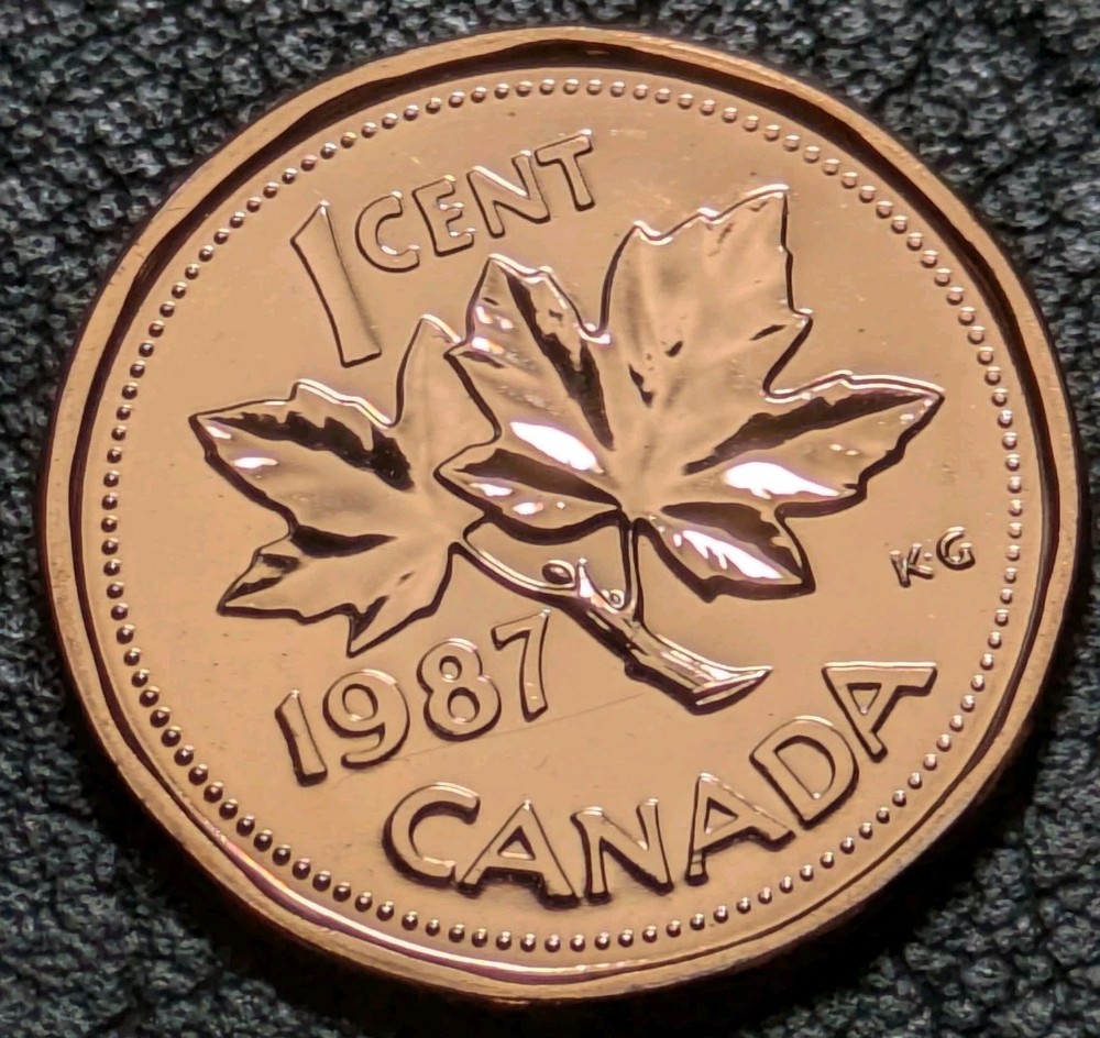 1987 1c Canada Cent Bu + DIE CRACK ERROR 2 Small Break Uncirculated +