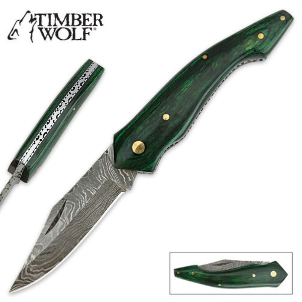 Exotic DAMASCUS Folder with Green Handle and Custom Filework NEW!