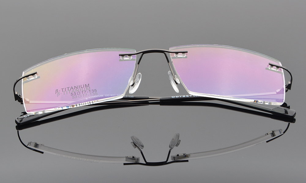 Men's Rimless β Titanium Eyeglasses Frames Rectangular Optical Frame Gunmetal