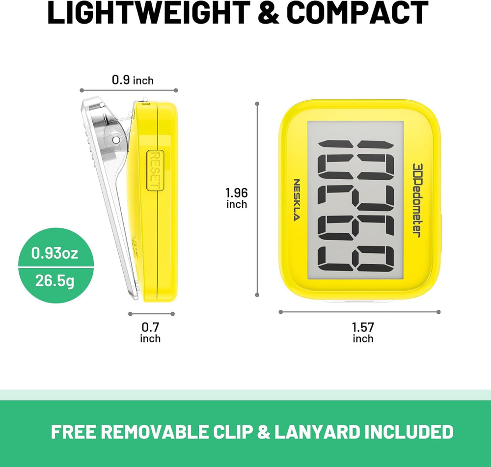 3D Pedometer for Walking, Simple Step Counter with Large Digital Display, Step T