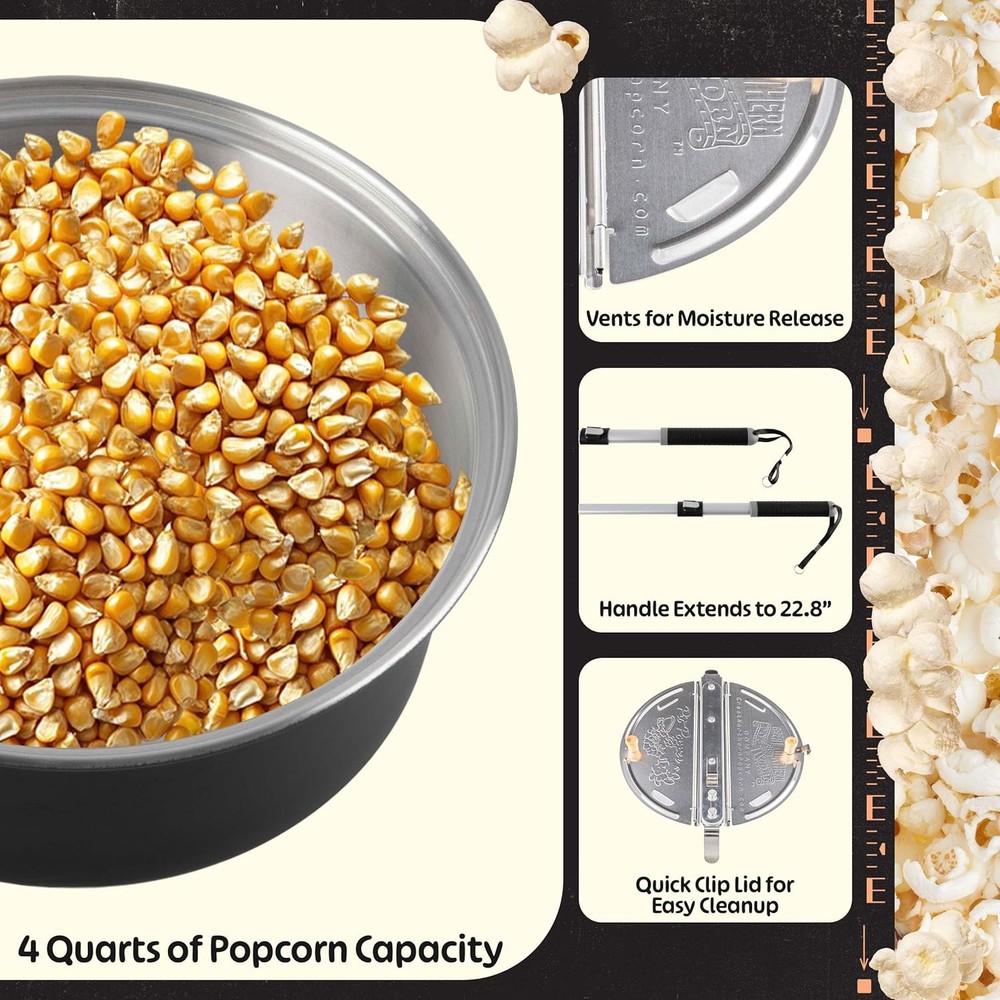 Campfire - Popcorn Machine with Telescopic Handle - (Black)