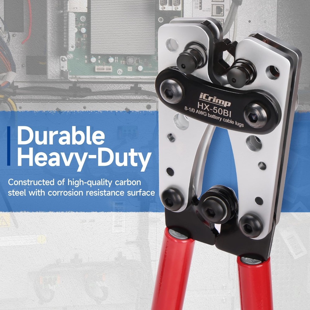 iCrimp Battery Cable Lug Crimping Tool Kit with Wire Variable, Black, Silver