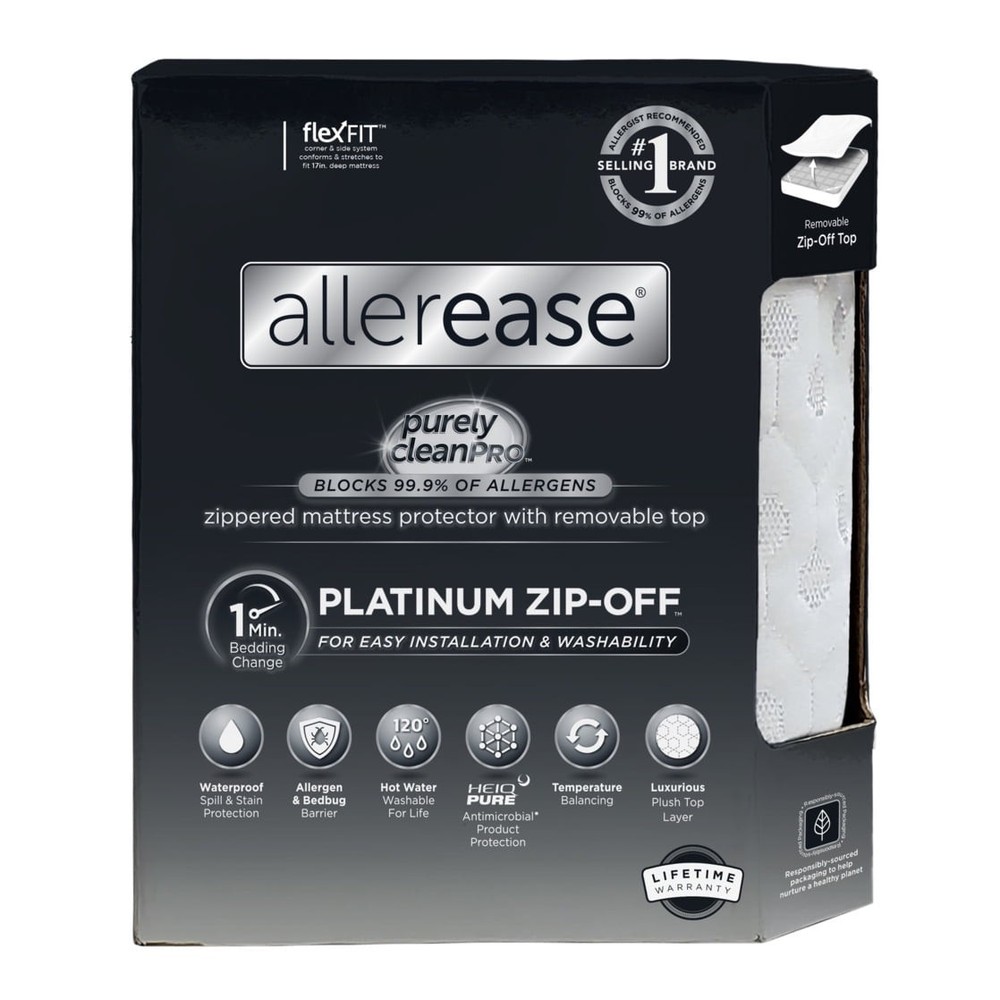 AllerEase Platinum Mattress Cover Protector, Full- ZipOff Top, Waterproof