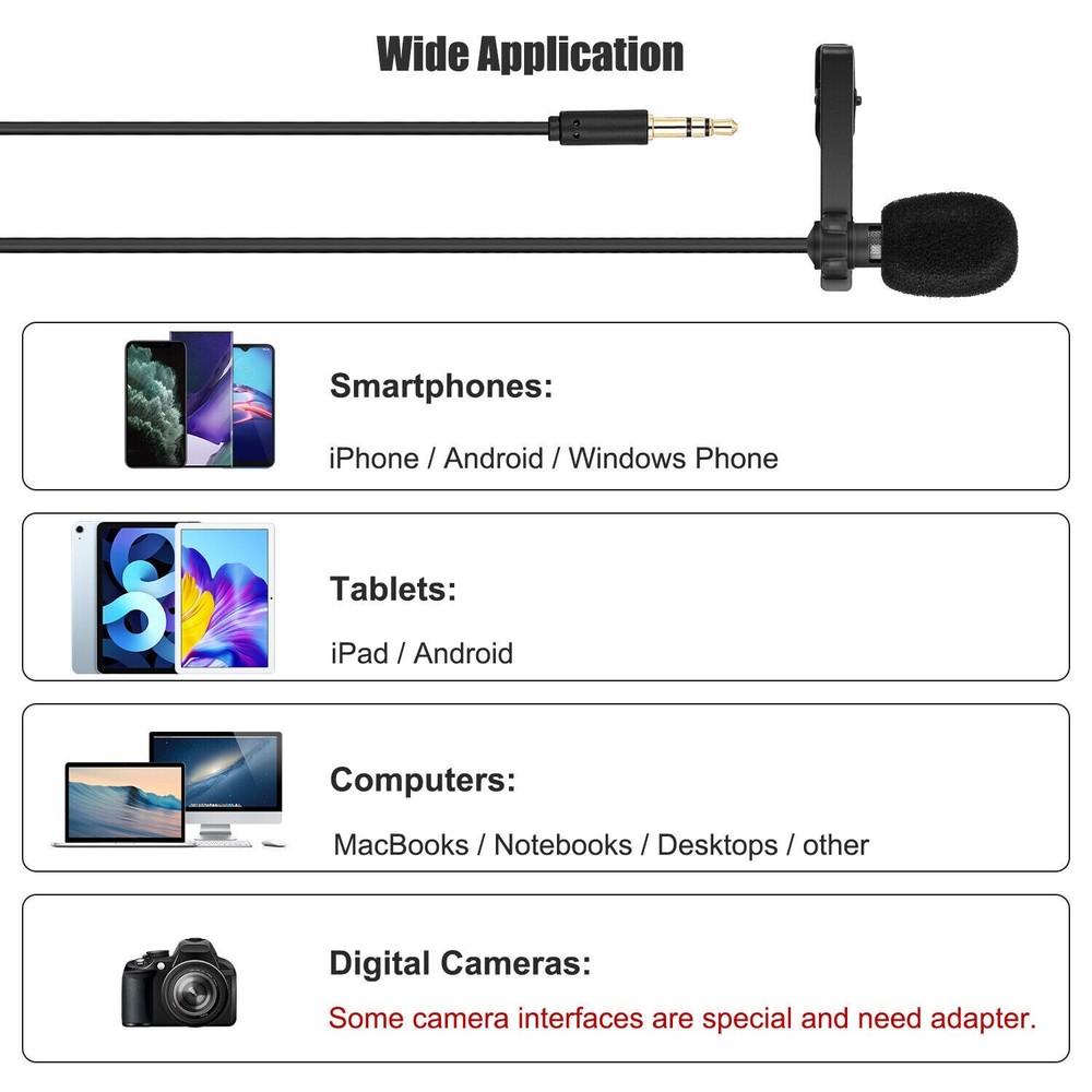 PROFESSIONAL Lavalier Lapel Microphone Mic For iPhone Android&Windows Smartphone